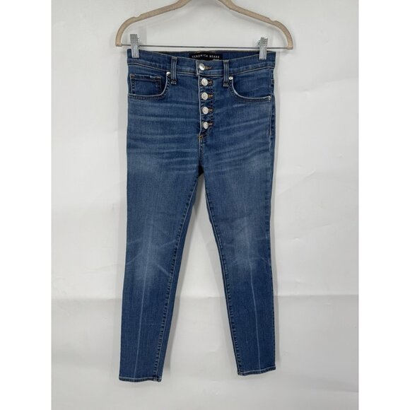 Veronica Beard Size 26 Debbie High Rise Skinny Jeans Button Fly Blue Preppy - Picture 2 of 11